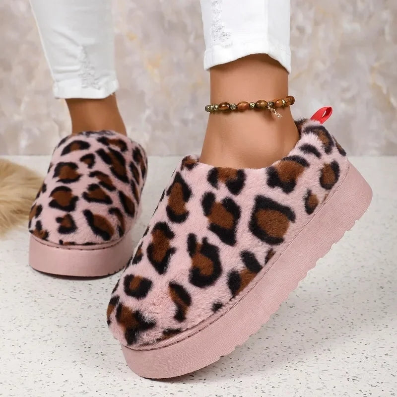 🇬🇧Fluffy Leopard Print Slippers - Pink