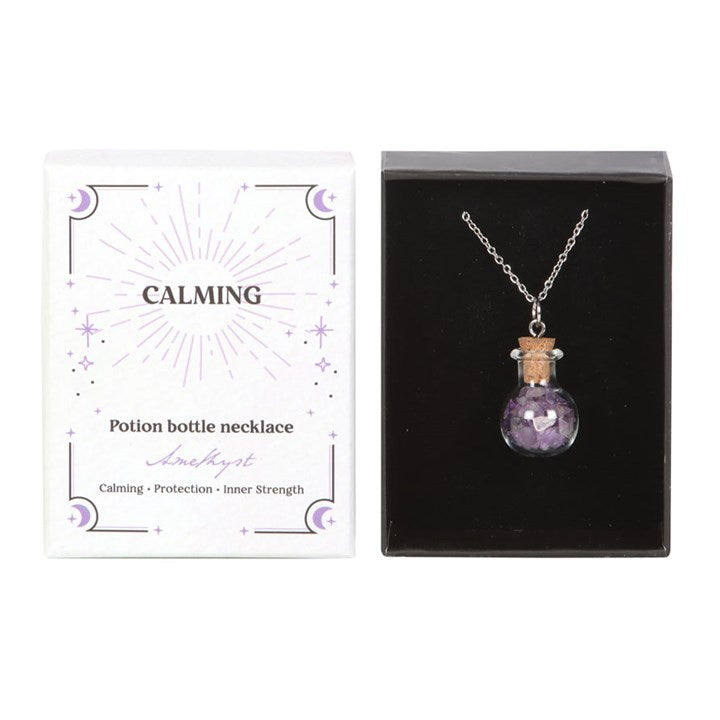 🇬🇧Calming Amethyst Crystal Chip Potion Bottle Necklace