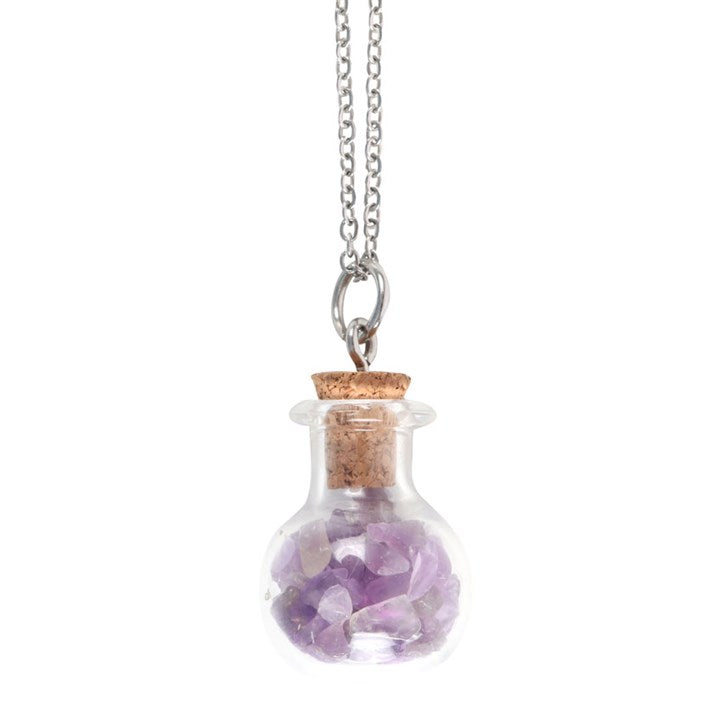 🇬🇧Calming Amethyst Crystal Chip Potion Bottle Necklace