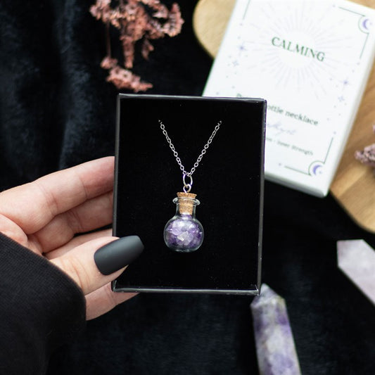 🇬🇧Calming Amethyst Crystal Chip Potion Bottle Necklace