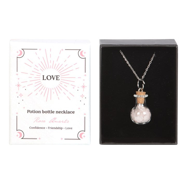 🇬🇧Love Rose Quartz Crystal Chip Potion Bottle Necklace