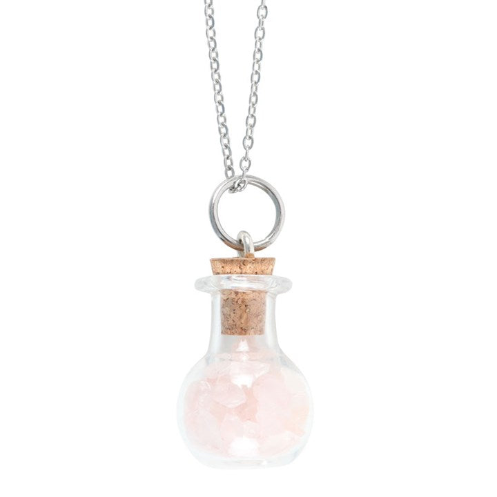 🇬🇧Love Rose Quartz Crystal Chip Potion Bottle Necklace