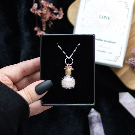 🇬🇧Love Rose Quartz Crystal Chip Potion Bottle Necklace