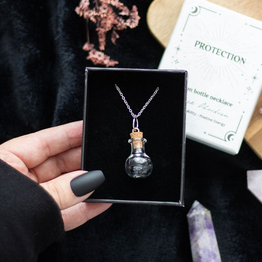 🇬🇧Protection Black Obsidian Crystal Chip Potion Bottle Necklace