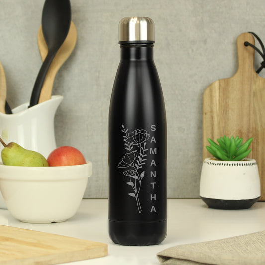 🇬🇧Personalised Floral Black Metal Insulated Drinks Bottle