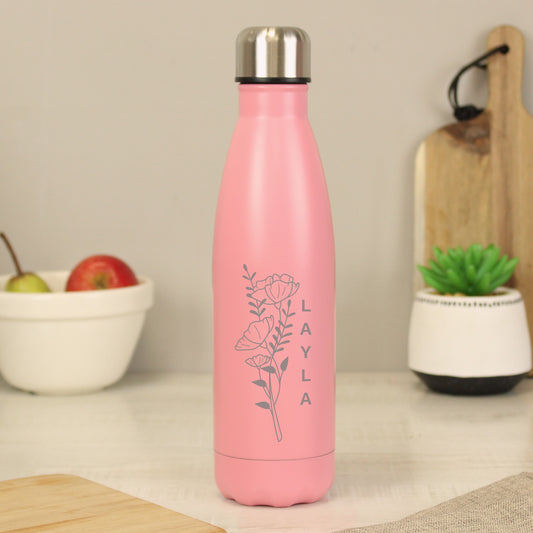 🇬🇧Personalised Floral Pink Metal Insulated Drinks Bottle