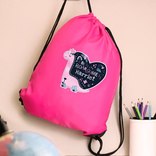 🇬🇧Personalised Dinosaur Pink Kit Bag