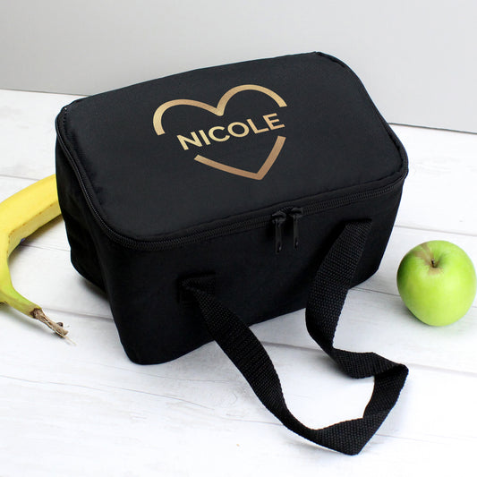 🇬🇧Personalised Gold Heart Black Lunch Bag