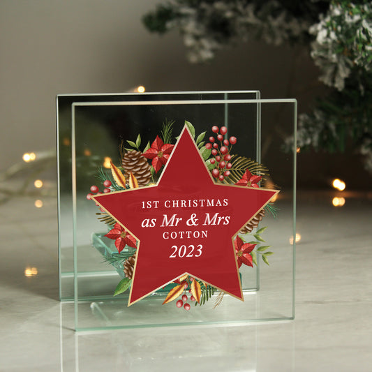 🇬🇧Personalised Christmas Glass Tea Light Candle Holder