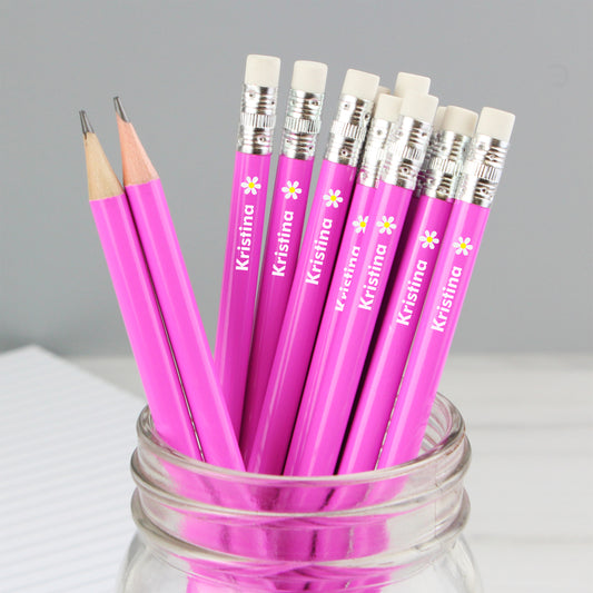 🇬🇧Personalised Flower Motif Pink Pencils