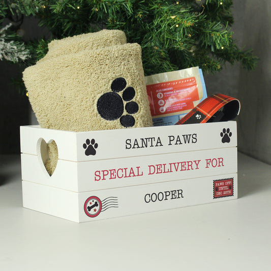 🇬🇧Personalised Santa Paws White Wooden Crate