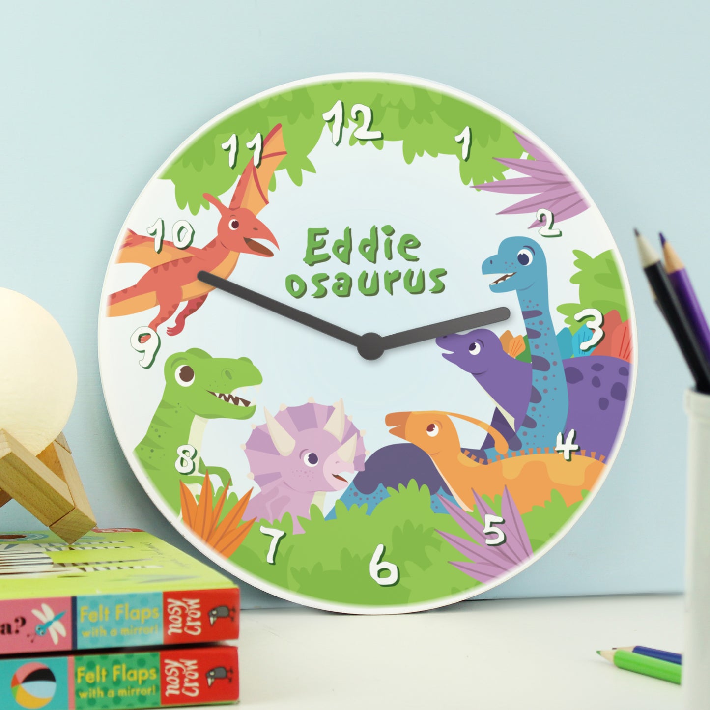 🇬🇧Personalised Dinosaur Wooden Childrens Clock