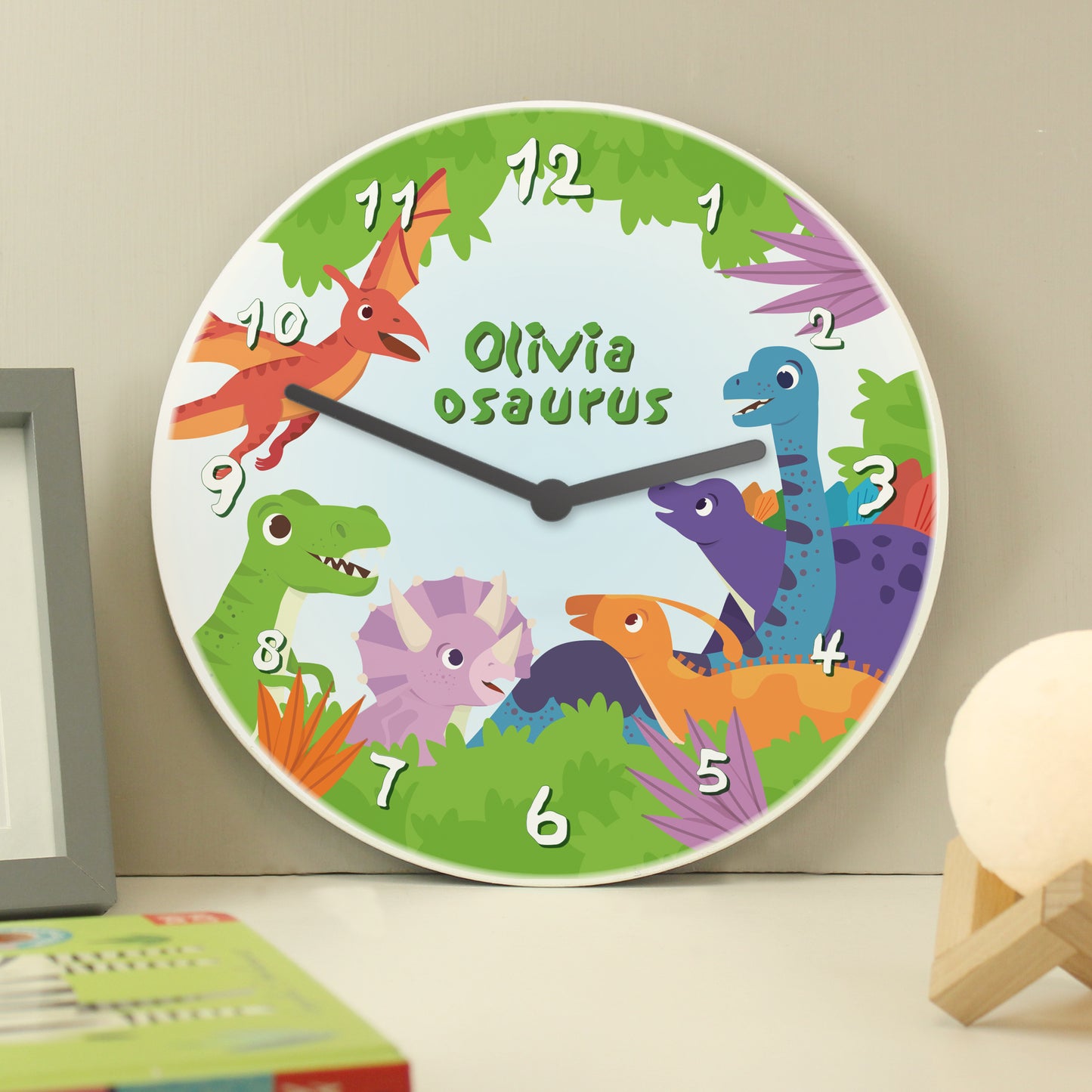 🇬🇧Personalised Dinosaur Wooden Childrens Clock