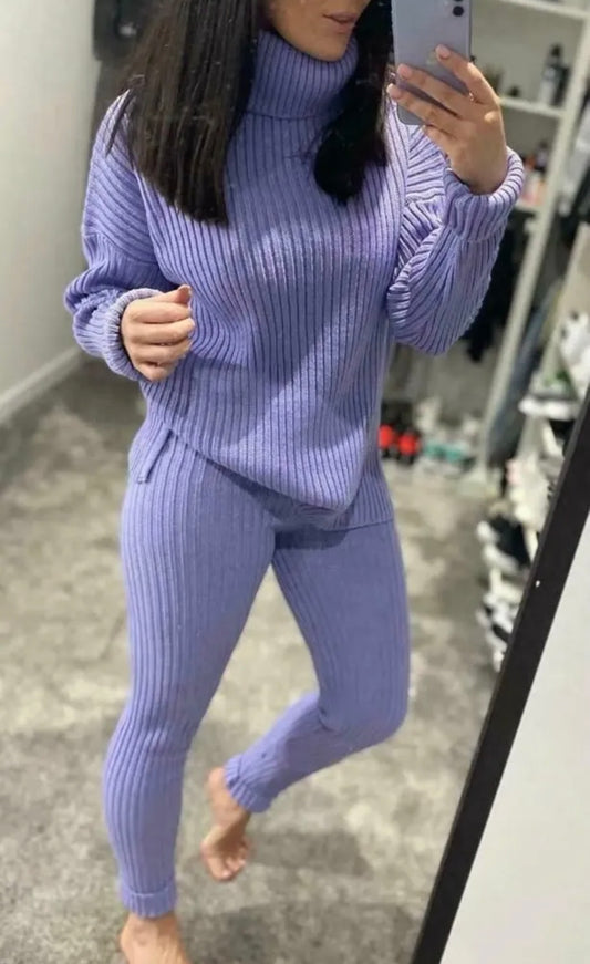 🇬🇧Chunky Knit Roll Neck Loungewear - Lilac