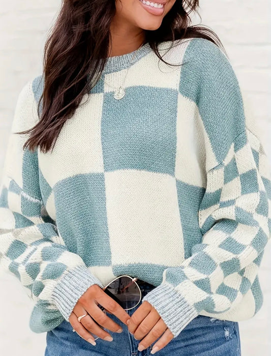 🇬🇧Curve Casual Colourblock Knit Jumper - Blue Green