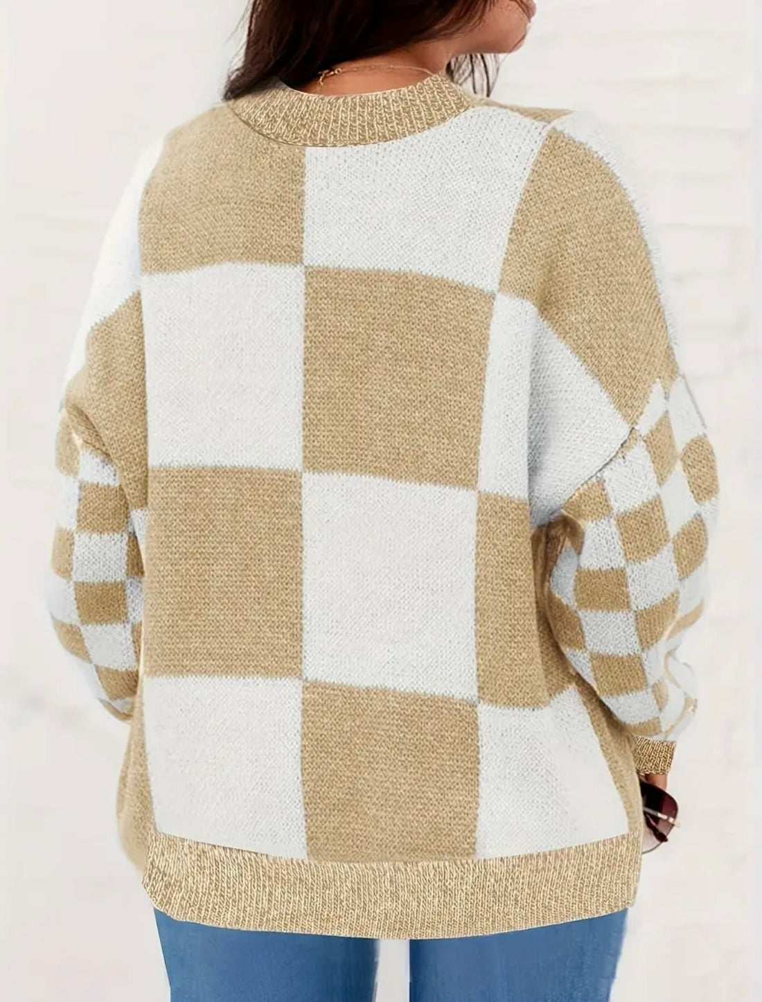 🇬🇧Curve Casual Colourblock Knit Jumper - Khaki