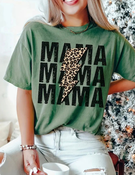 🇬🇧Leopard Print MAMA Lightening Tshirt - Green