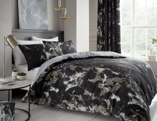 🇬🇧Marble Effect Black Duvet Set