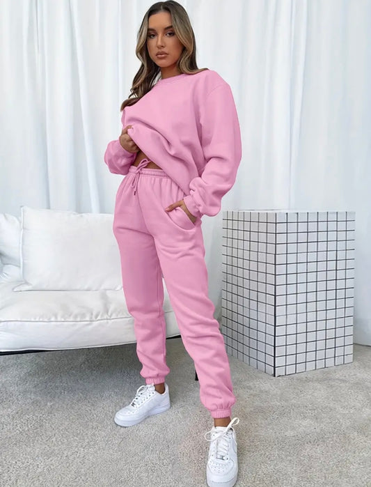 🇬🇧Crew Neck Two Piece Lounge Set - Pink