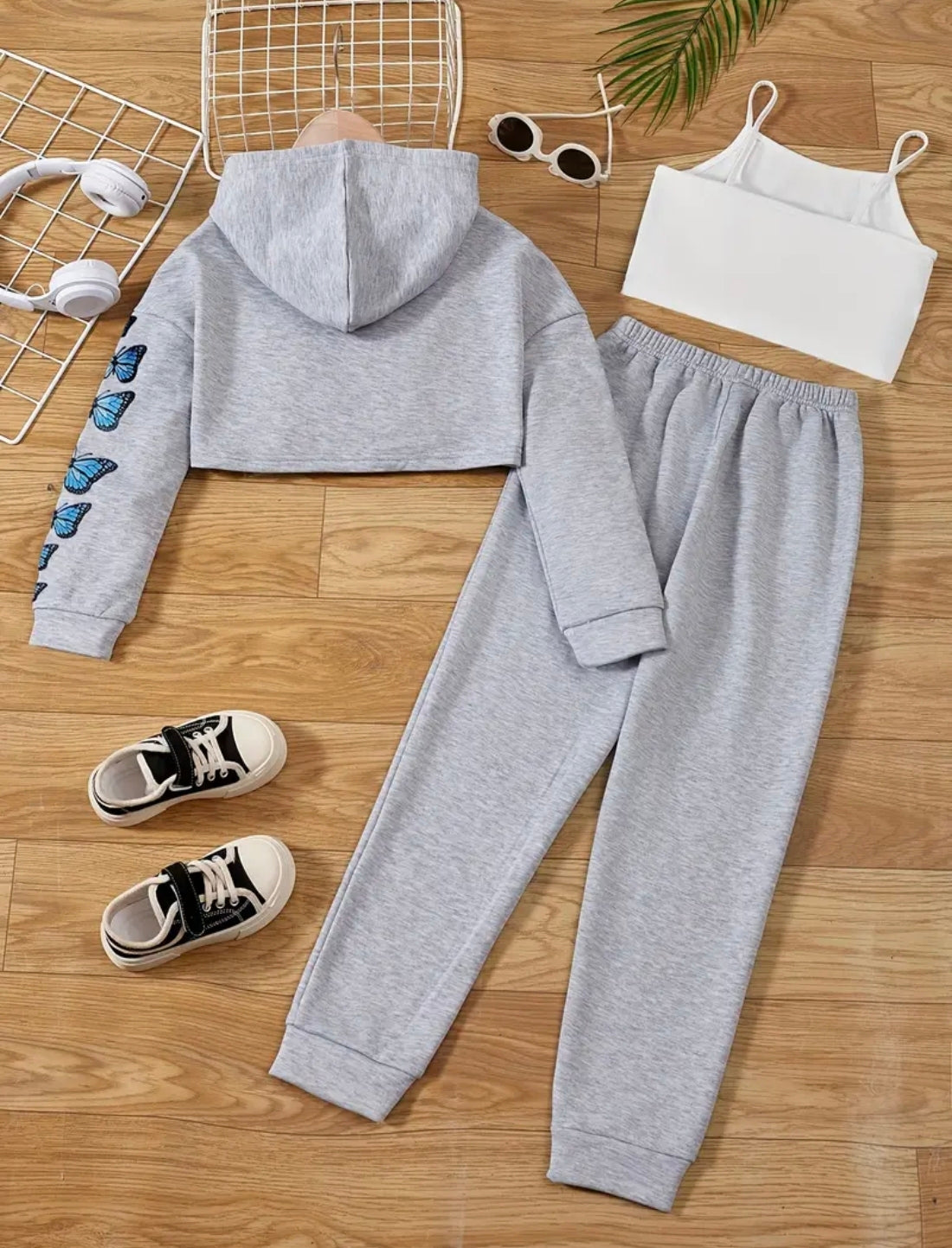 🇬🇧3Pc Grey Blue Butterfly Tracksuit