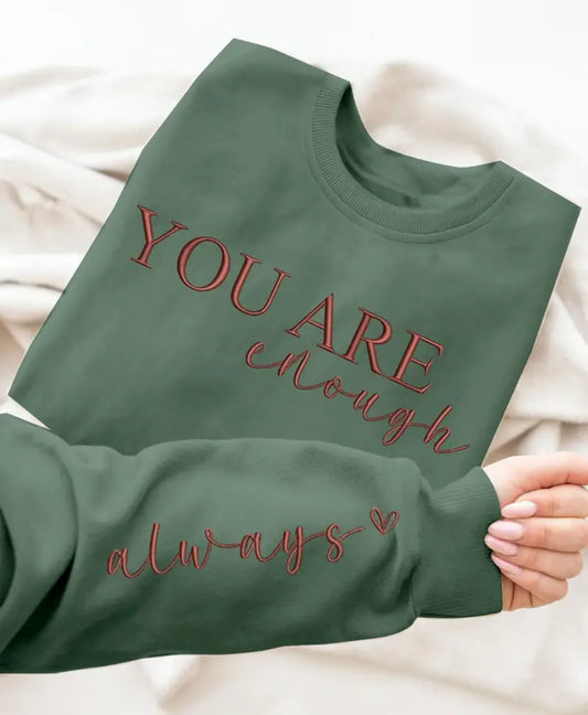 🇬🇧You Are Enough, Slogan Sleeve Jumper - Green