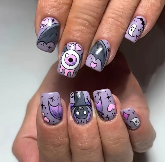 🇬🇧24PC Press On Acrylic Nails - Purple Halloween