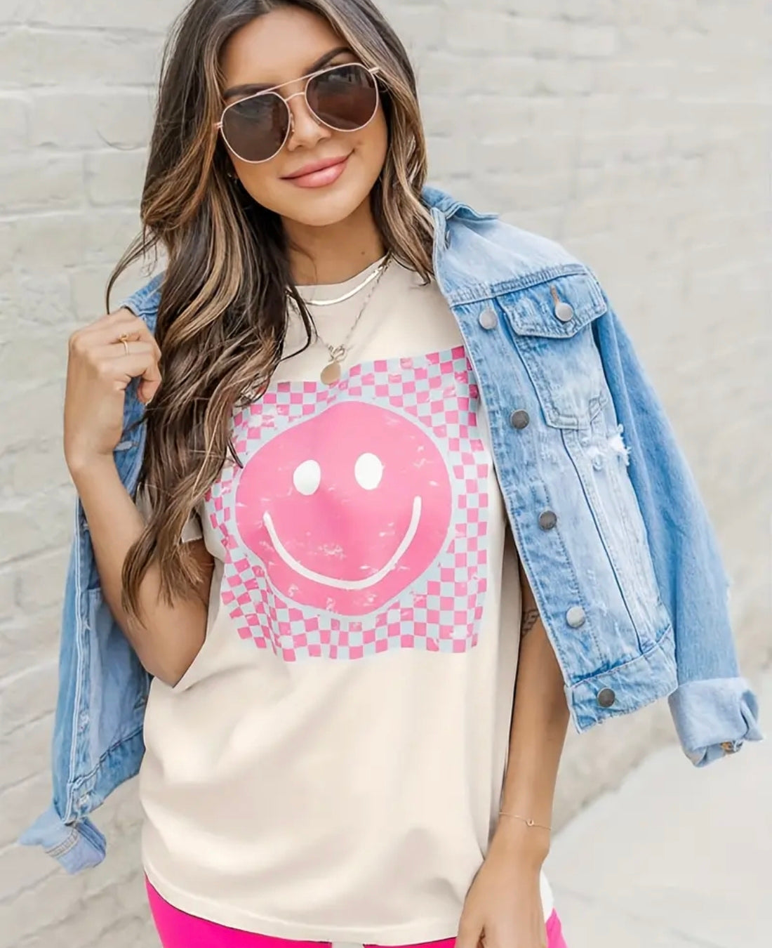 🇬🇧Smiley Face Check Tshirt