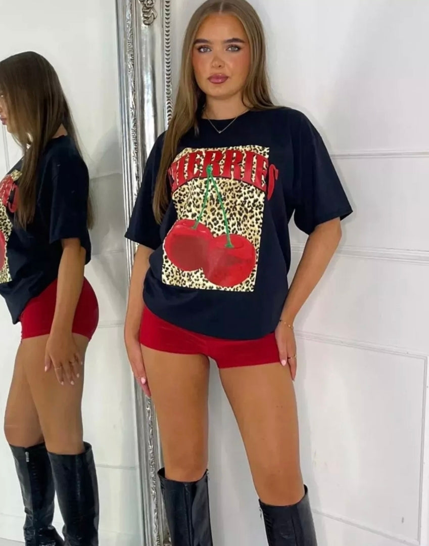 🇬🇧 Cherry Leopard T-shirt Oversized - 2 Colours