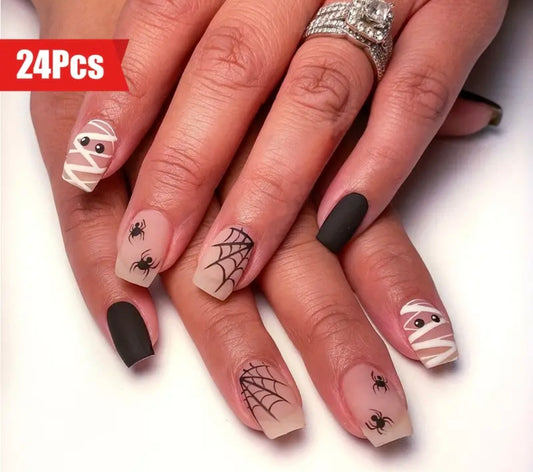 🇬🇧24PC Press On Acrylic Nails - Spider Halloween