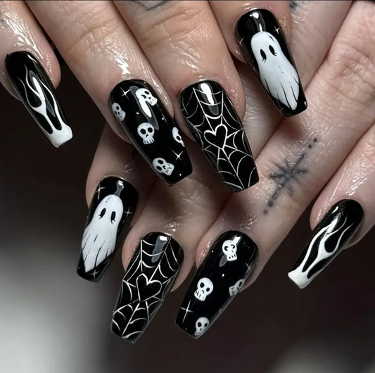 🇬🇧24PC Press On Acrylic Nails - Spiders/Ghosts Halloween