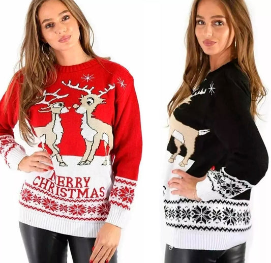 🇬🇧Kissing Reindeer Retro Christmas Jumper - 2 Colours