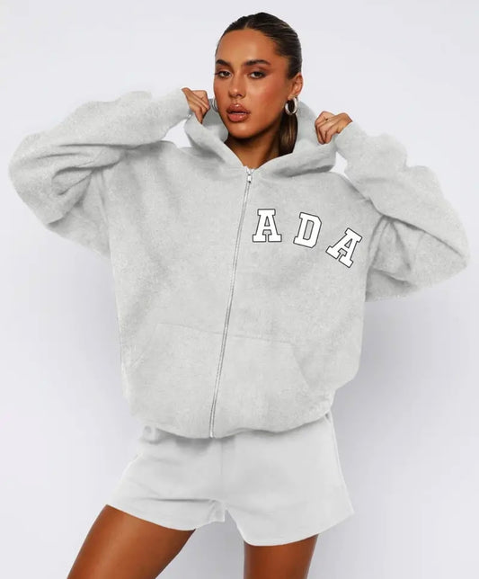 🇬🇧Slogan Letter Zip Up Hoodie - Grey