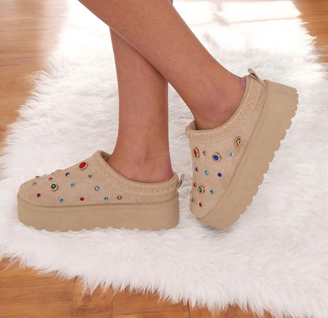 🇬🇧Platform Gem Stone Slippers - Beige