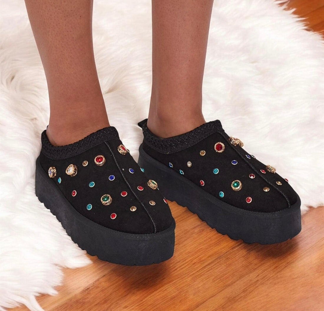 🇬🇧Platform Gem Stone Slippers - Black