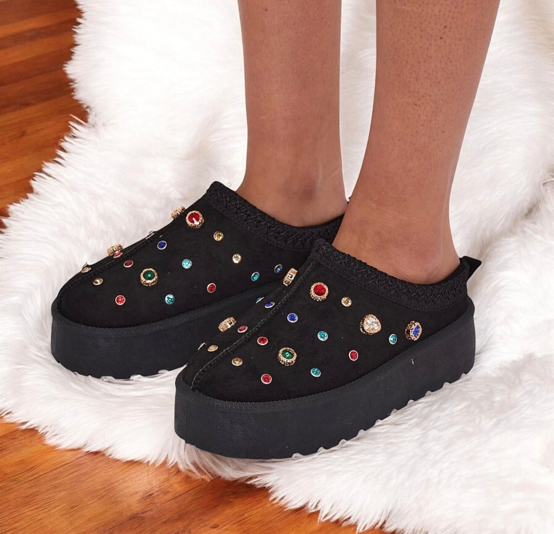 🇬🇧Platform Gem Stone Slippers - Black