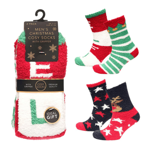 Asst Mens 2 Pack Christmas Designs Cosy Socks