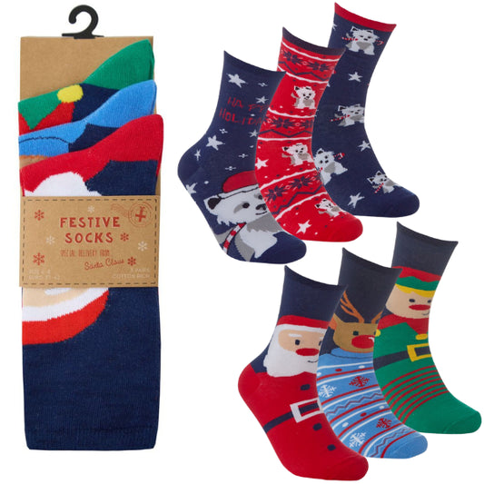 🇬🇧Asst Ladies 3 Pack Christmas Socks Festive Designs