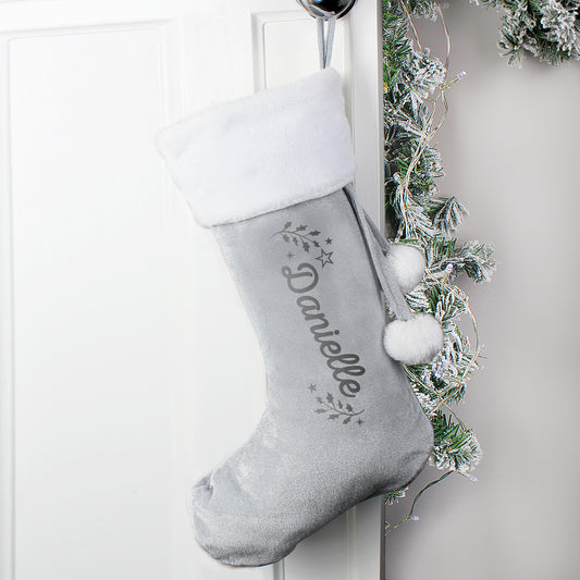 🇬🇧Personalised Holly Grey Christmas Stocking