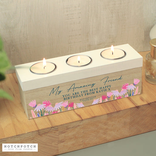 🇬🇧Personalised Wild Flower Triple Tealight Box