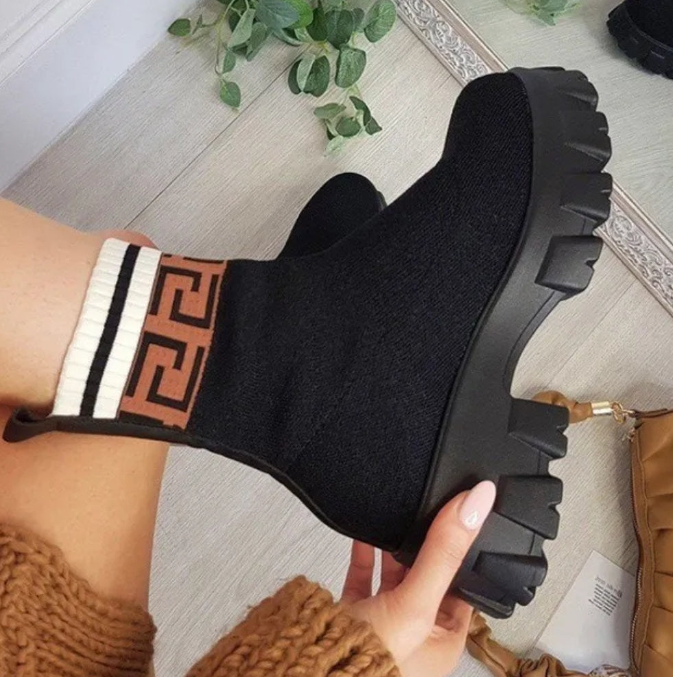 Midi Sock Ankle Boots - Geo Design