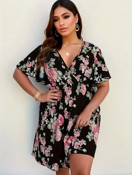 🇬🇧Curve Boho Floral Dress - Black