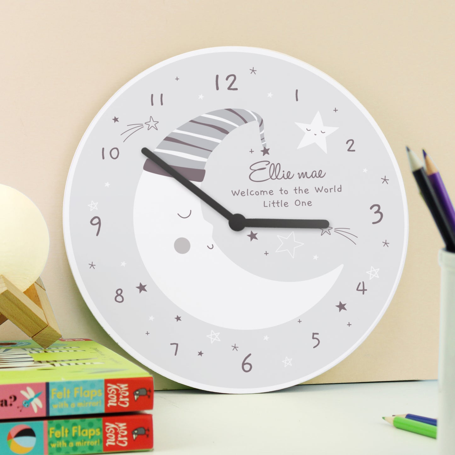 🇬🇧Personalised Moon Wooden Childrens Clock