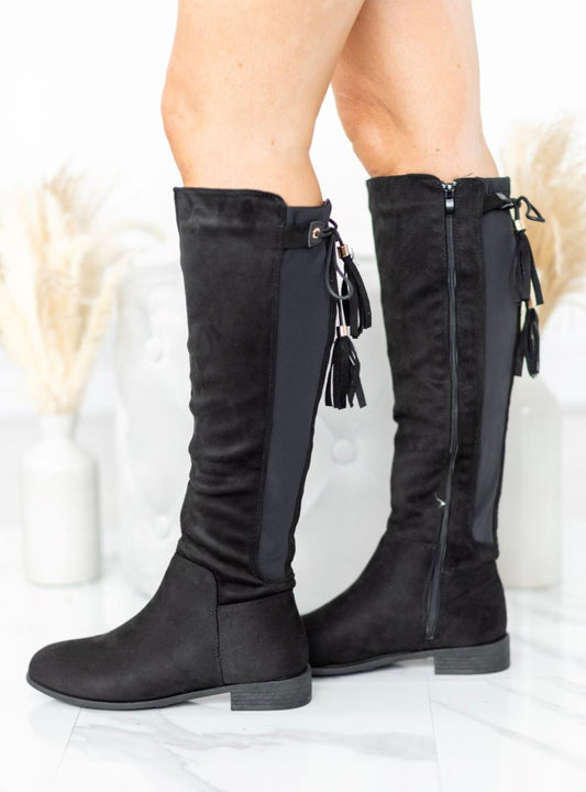 🇬🇧Knee High Stretch Calf Zip Boots Suede Tassle