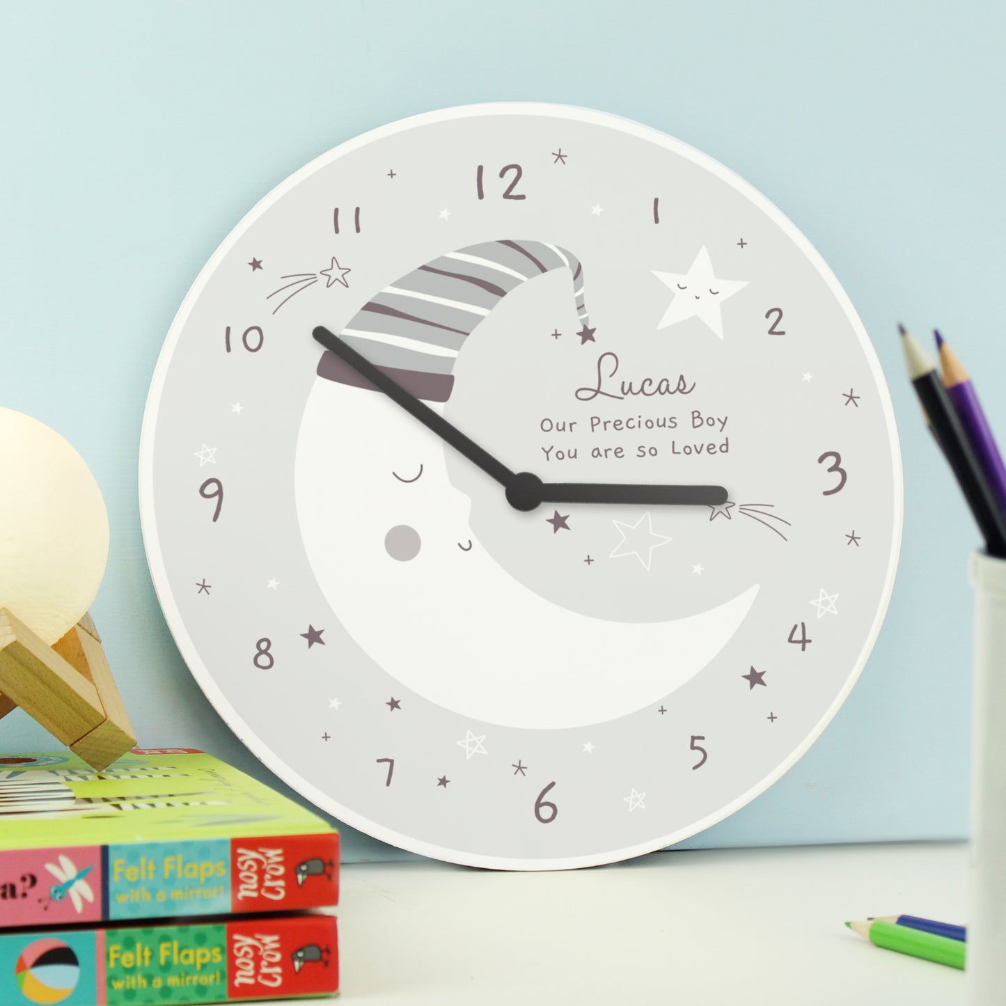 🇬🇧Personalised Moon Wooden Childrens Clock