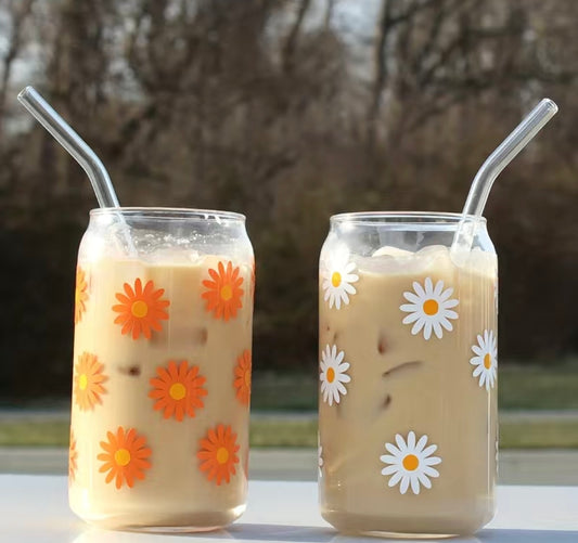 🇬🇧Drinking Glass With Lid&Straw - Daisy