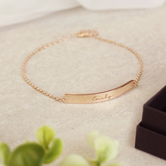 🇬🇧Personalised Name Only Rose Gold Tone Bar Bracelet