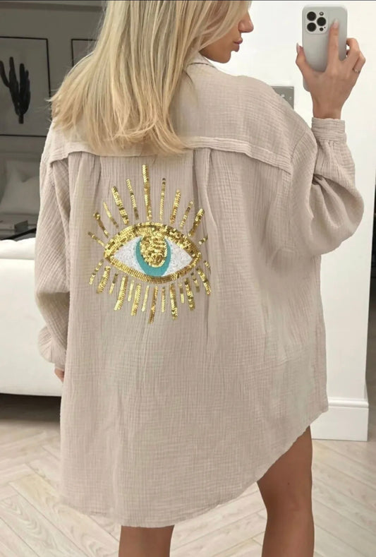 🇬🇧Sequin Eye Button Up Shirt Oversized - 7 Colours