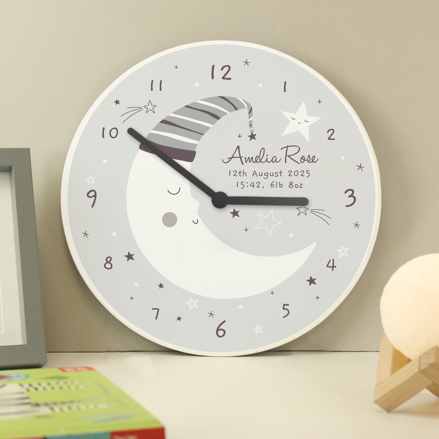 🇬🇧Personalised Moon Wooden Childrens Clock