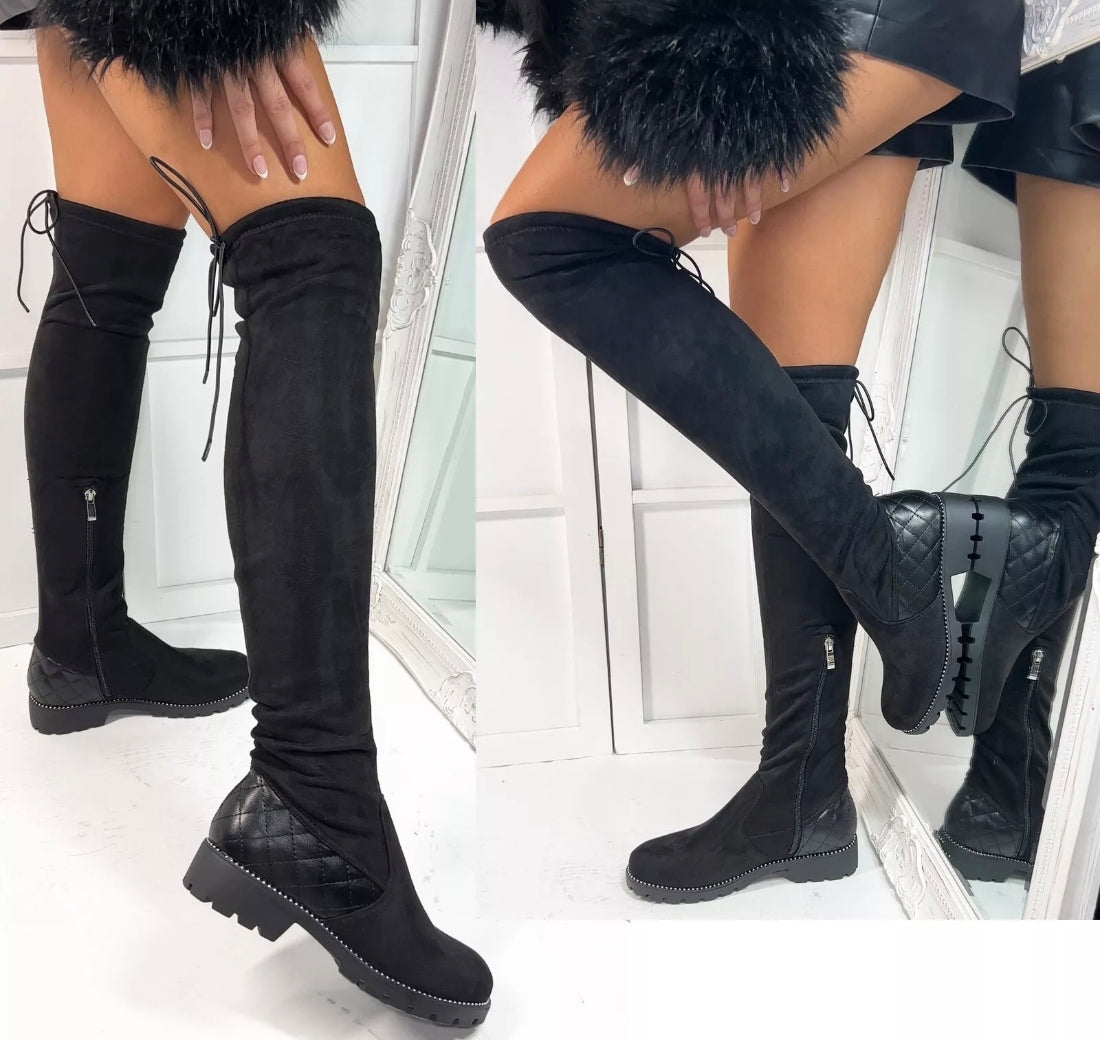 🇬🇧Knee High Faux Suede Calf Zipped Boots