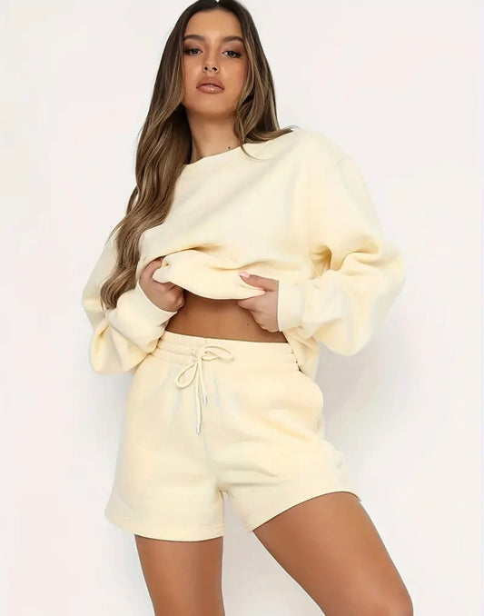 🇬🇧2Pc Drop Shoulder Sweatshirt And Short Set - 2 Colours